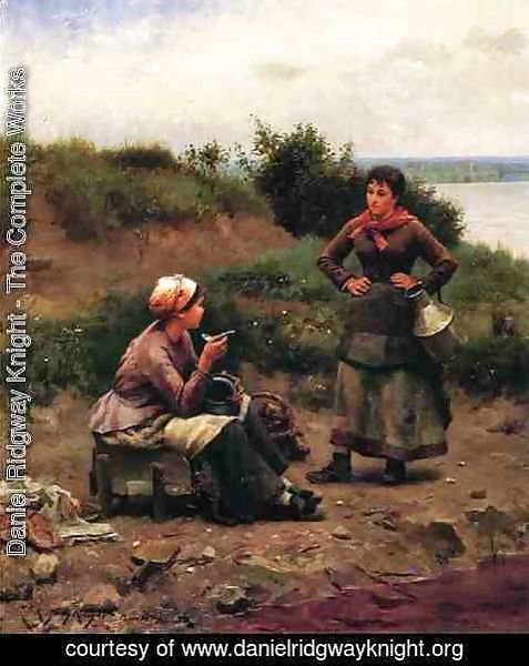 Daniel Ridgway Knight - A Discussion Between Two Young Ladies