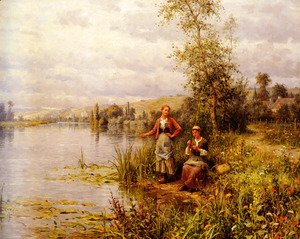 Daniel Ridgway Knight - Country Women Fishing On A Summer Afternoon