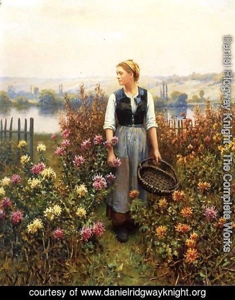 Daniel Ridgway Knight - Girl With A Basket In A Garden