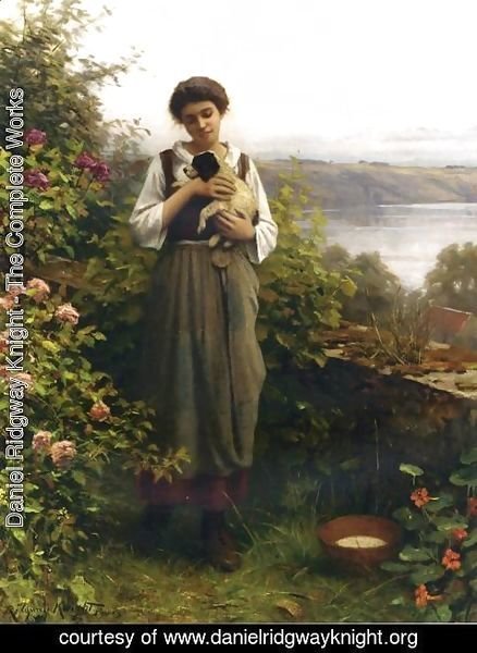 Daniel Ridgway Knight - Young Girl Holding A Puppy