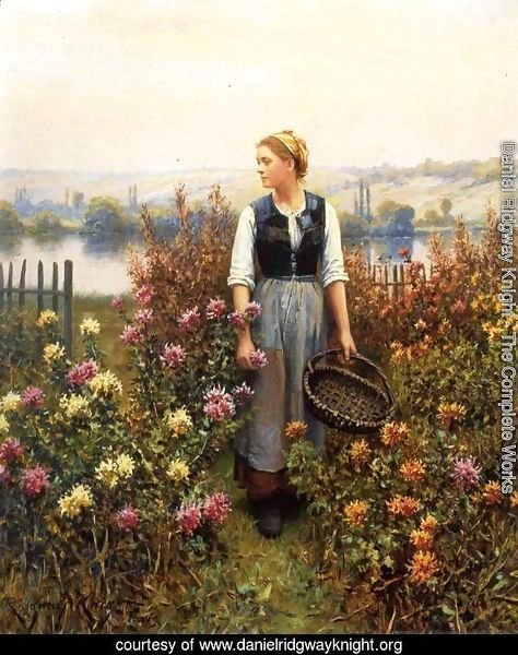 Girl With A Basket In A Garden