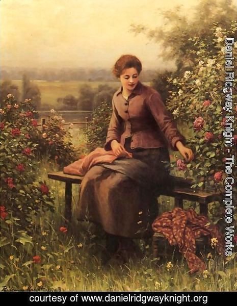 Daniel Ridgway Knight - Seated Girl With Flowers