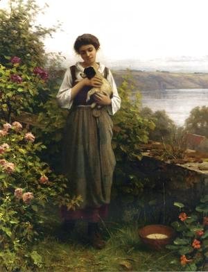 Daniel Ridgway Knight - Young Girl Holding A Puppy